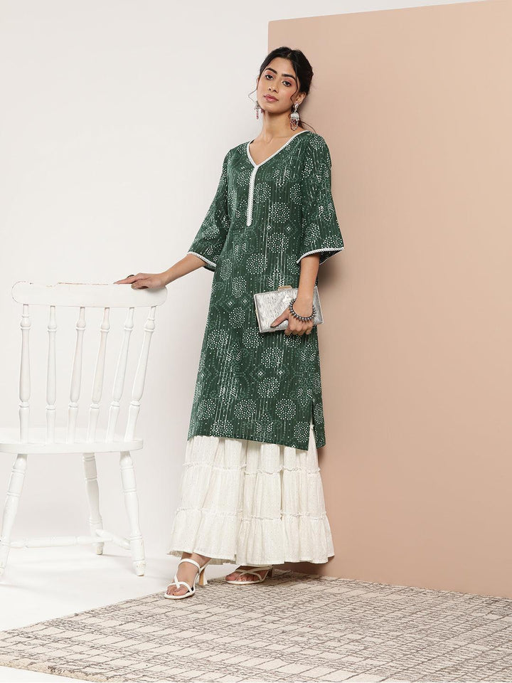 Green Printed Cotton Straight Kurta - ShopLibas