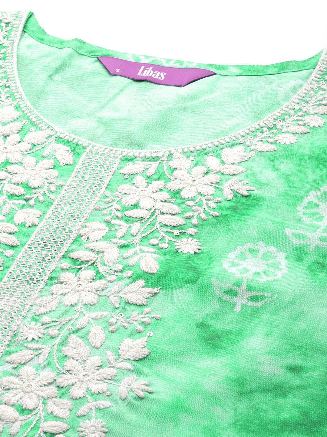 Green Printed Cotton Straight Kurta