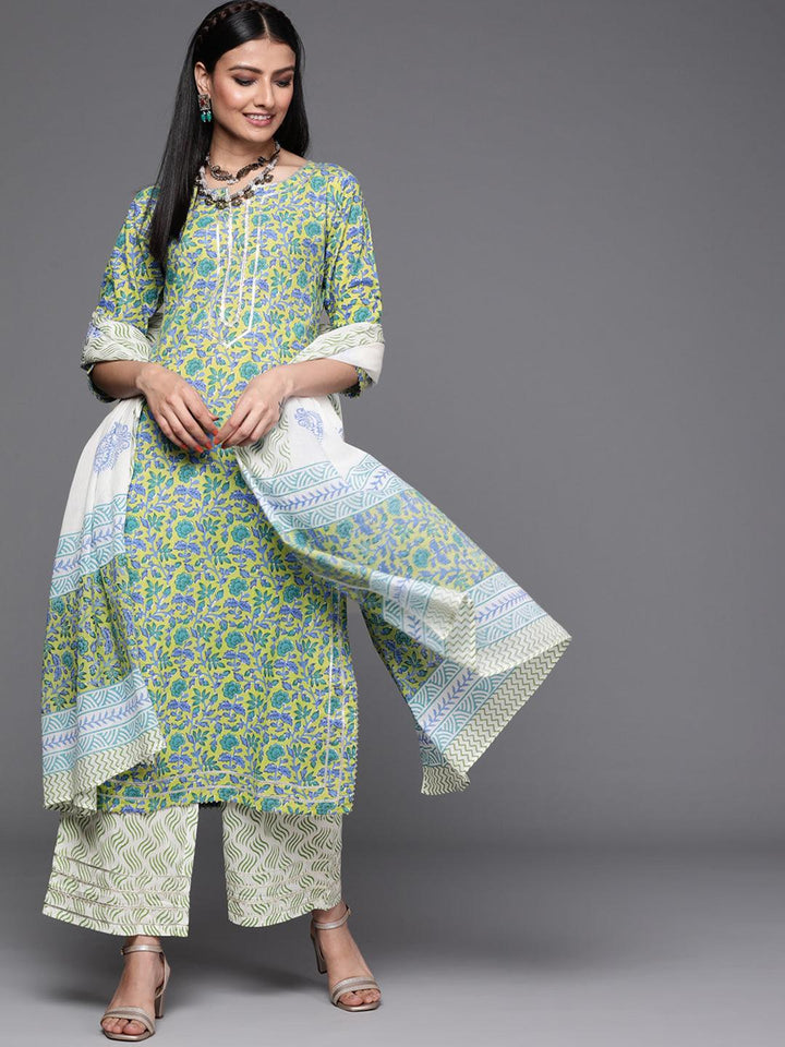 Green Printed Cotton Suit Set - ShopLibas