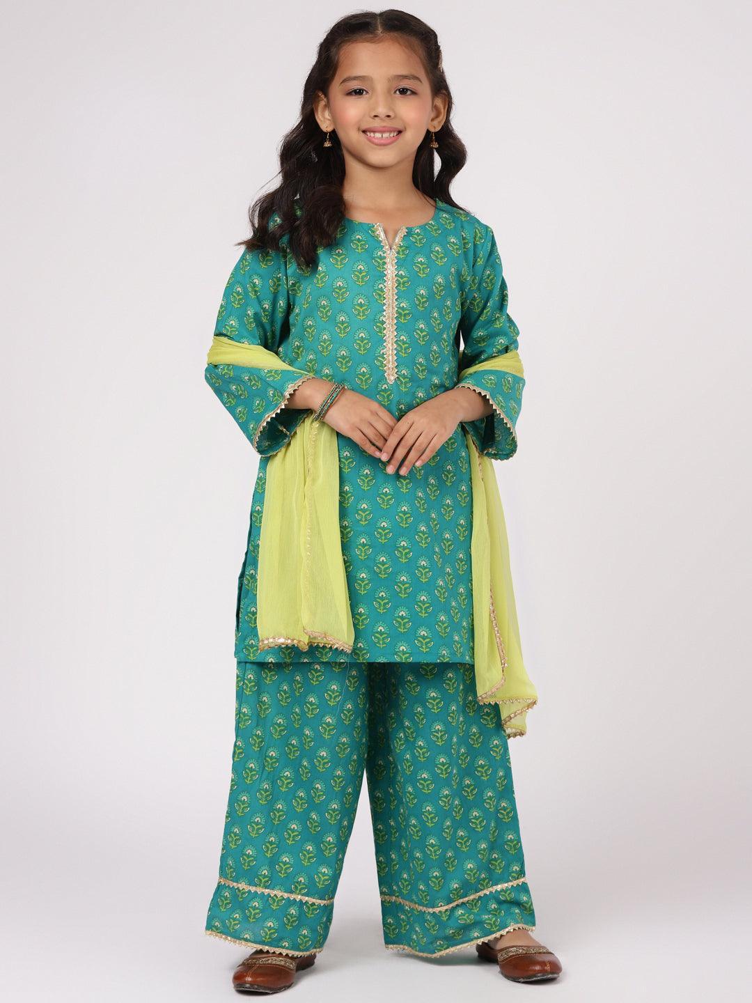 Green Printed Cotton Suit Set - ShopLibas