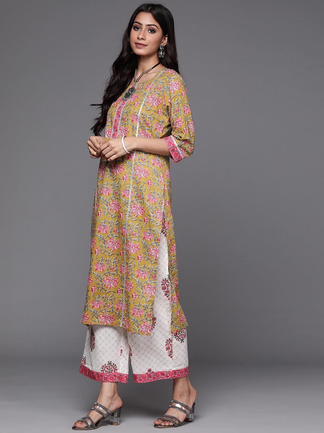 Green Printed Cotton Suit Set - ShopLibas