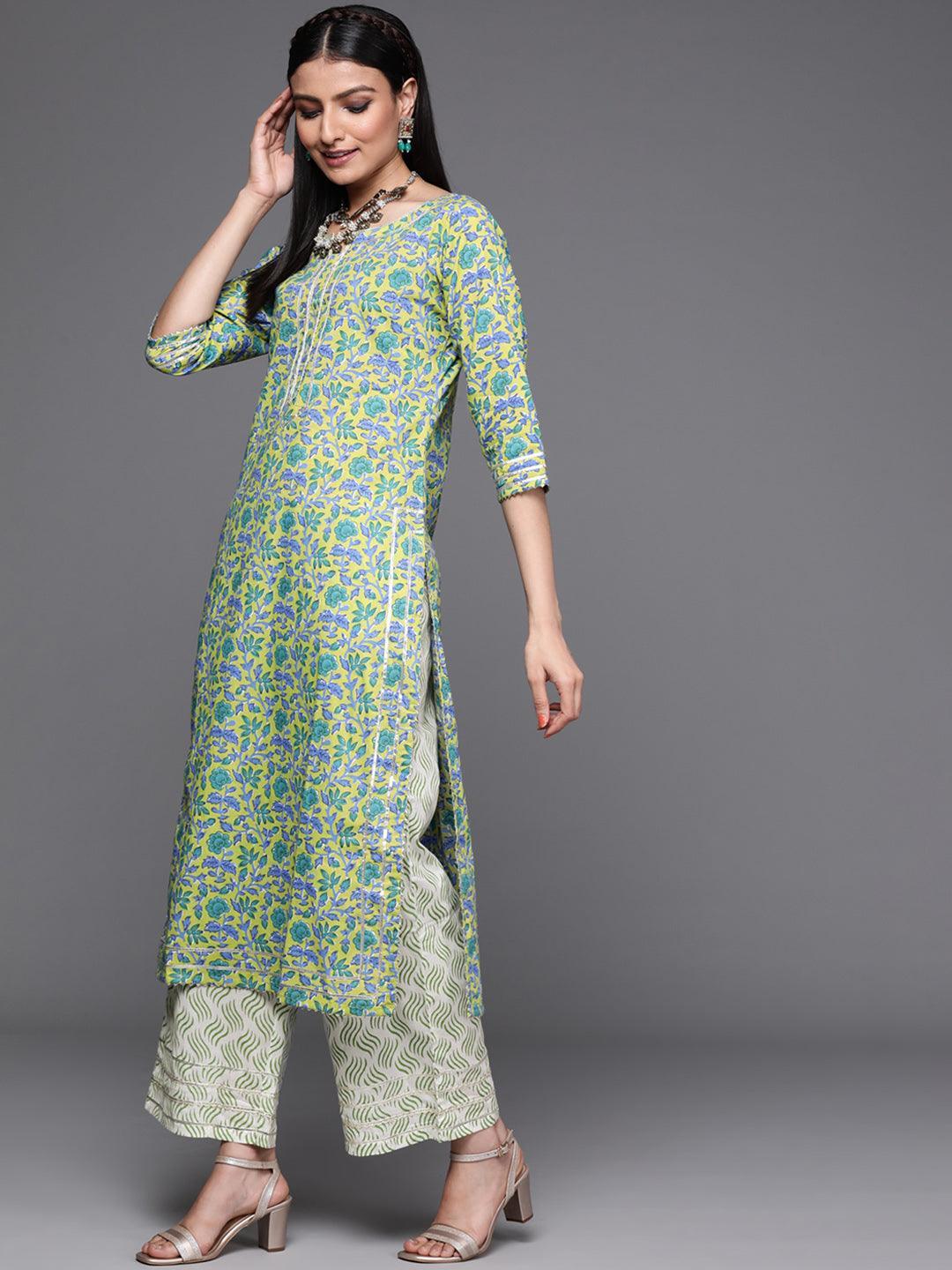 Green Printed Cotton Suit Set - ShopLibas