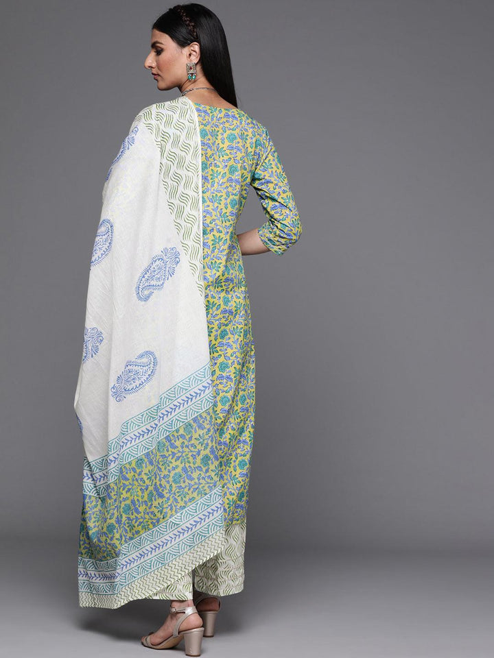 Green Printed Cotton Suit Set - ShopLibas