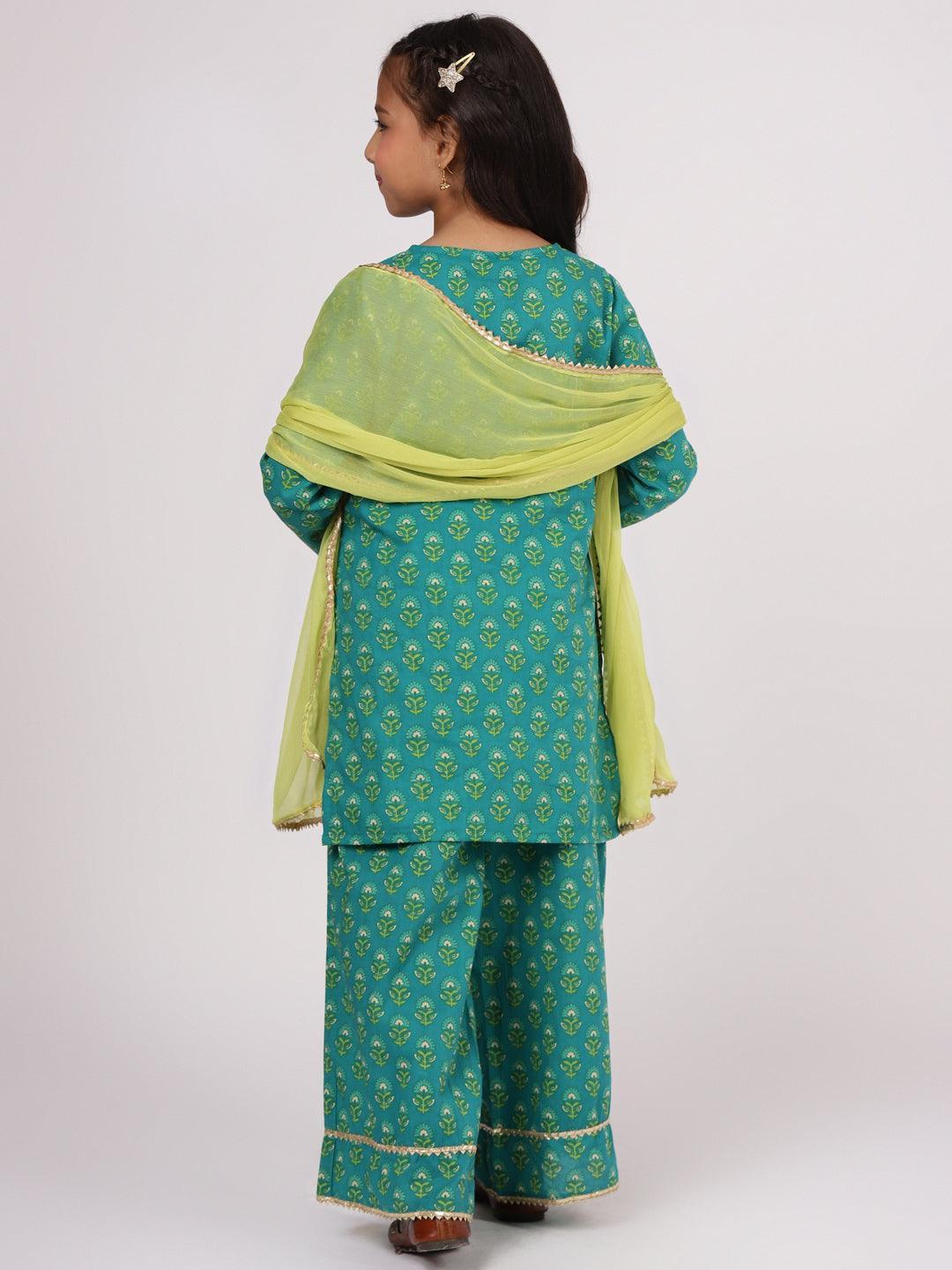 Green Printed Cotton Suit Set - ShopLibas