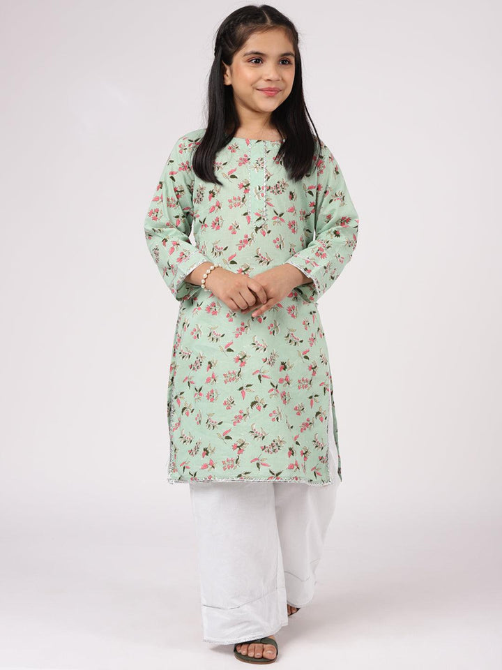 Green Printed Cotton Kurta Set - ShopLibas