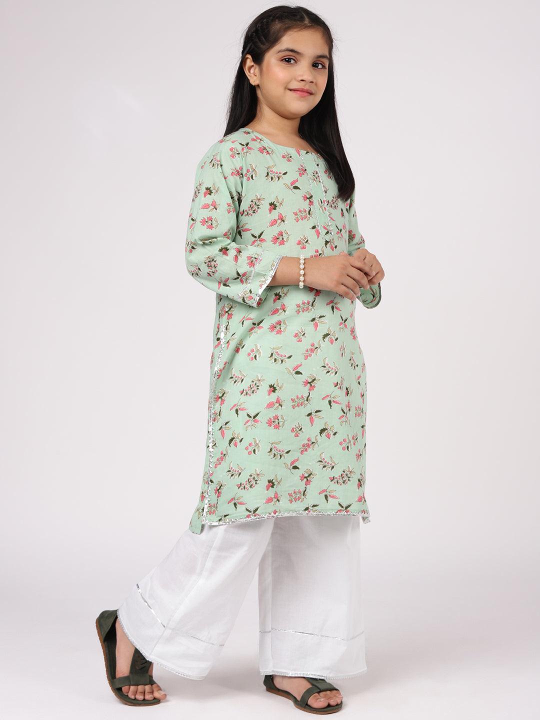 Green Printed Cotton Kurta Set - ShopLibas