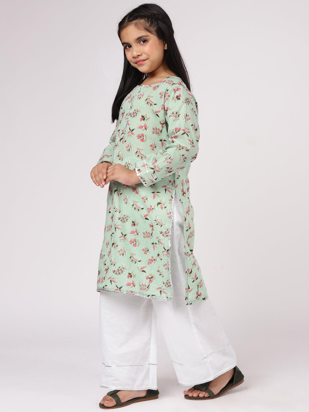 Green Printed Cotton Kurta Set - ShopLibas