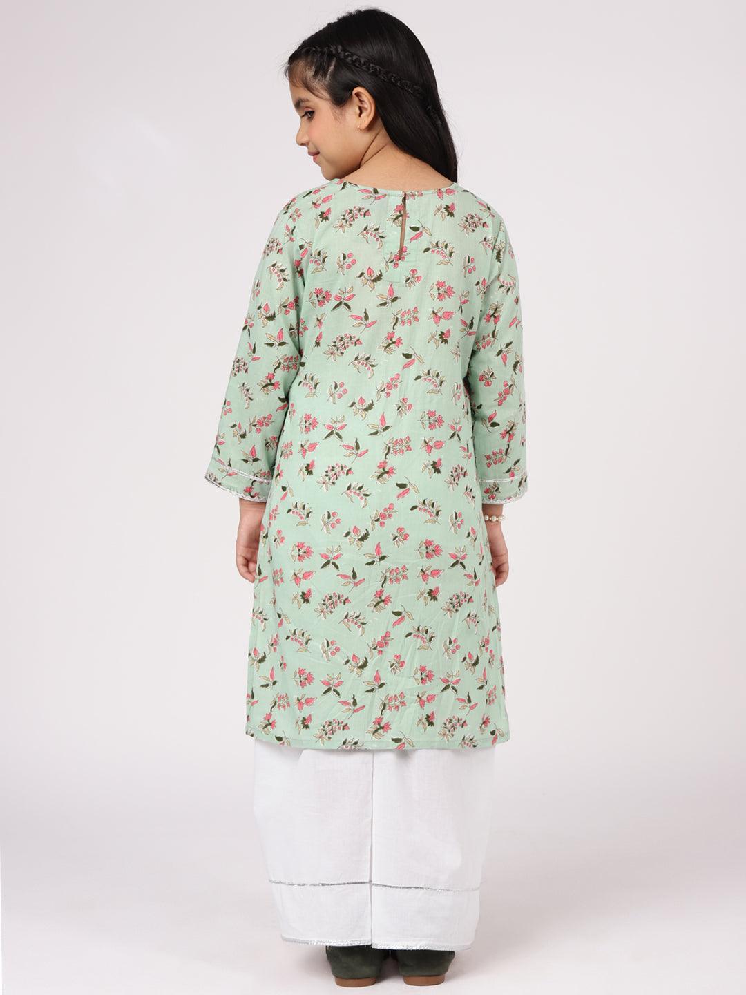 Green Printed Cotton Kurta Set - ShopLibas