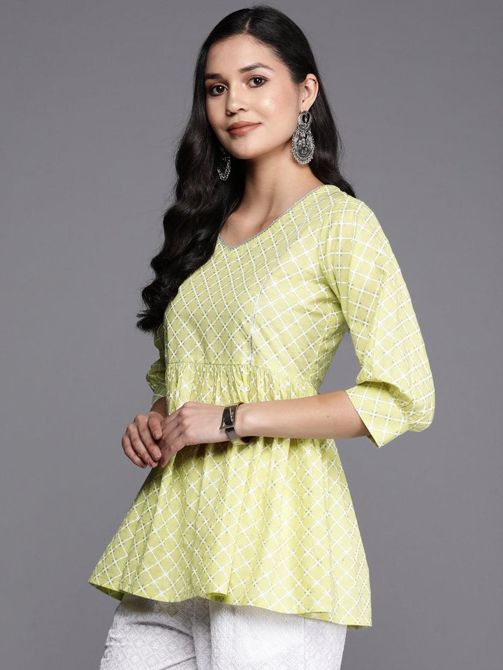 Green Printed Cotton Straight Kurti - ShopLibas