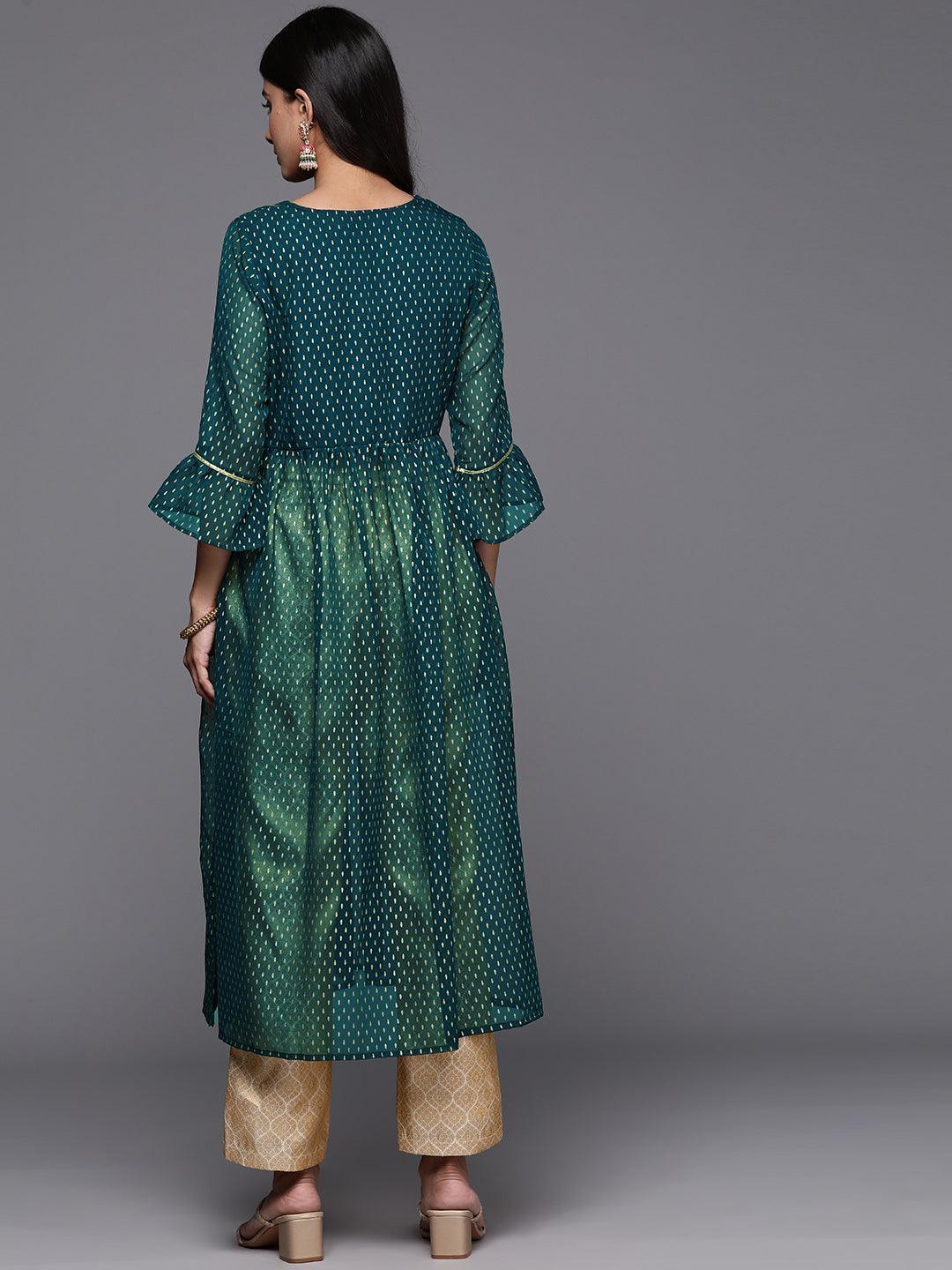 Green Printed Georgette A-Line Kurta