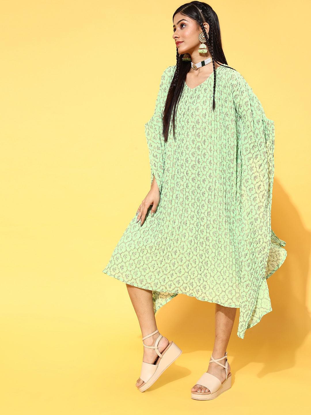 Green Printed Georgette Dress