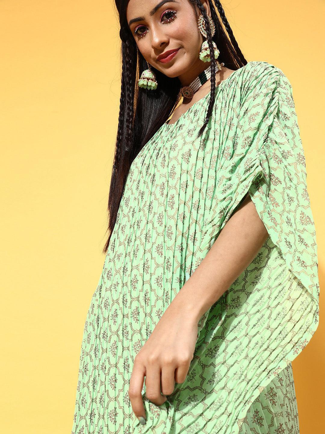 Green Printed Georgette Dress