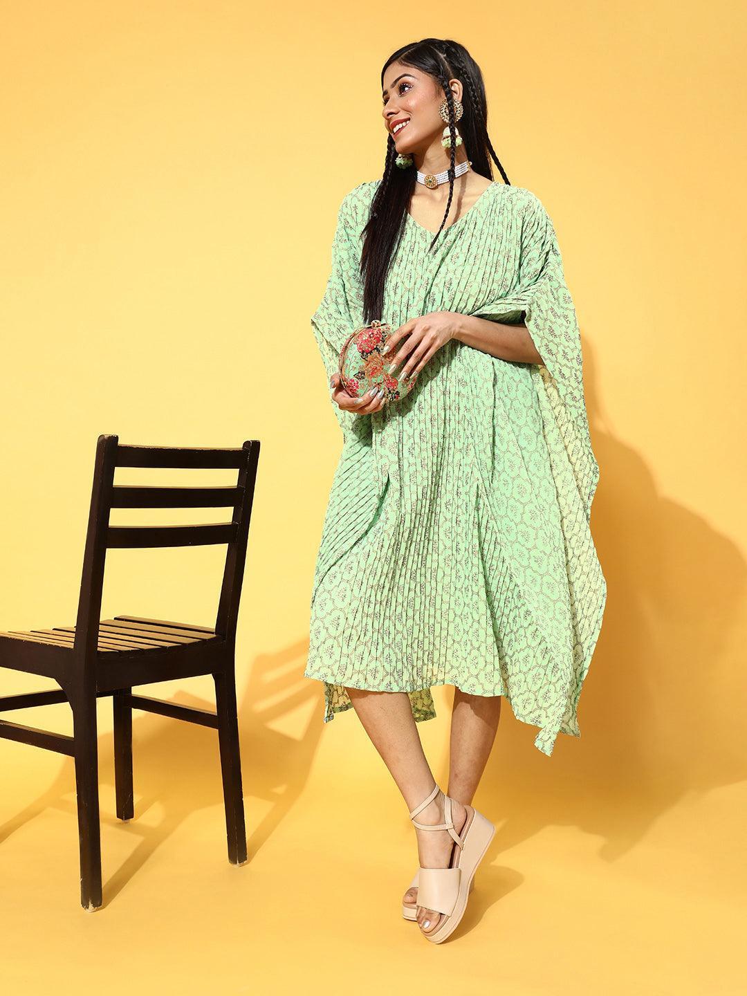 Green Printed Georgette Dress