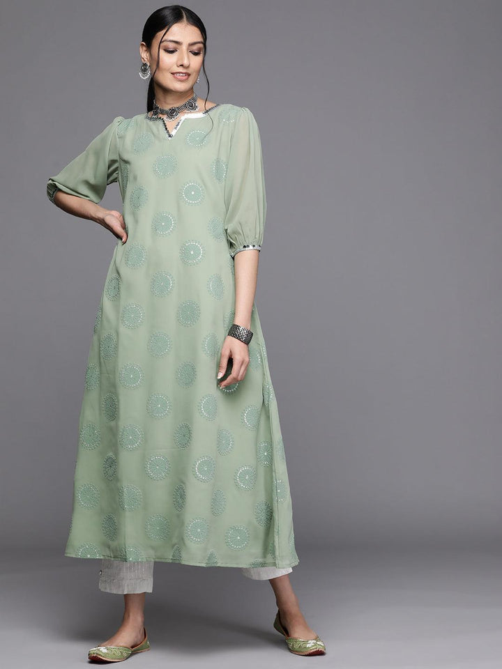 Green Printed Georgette Kurta - ShopLibas