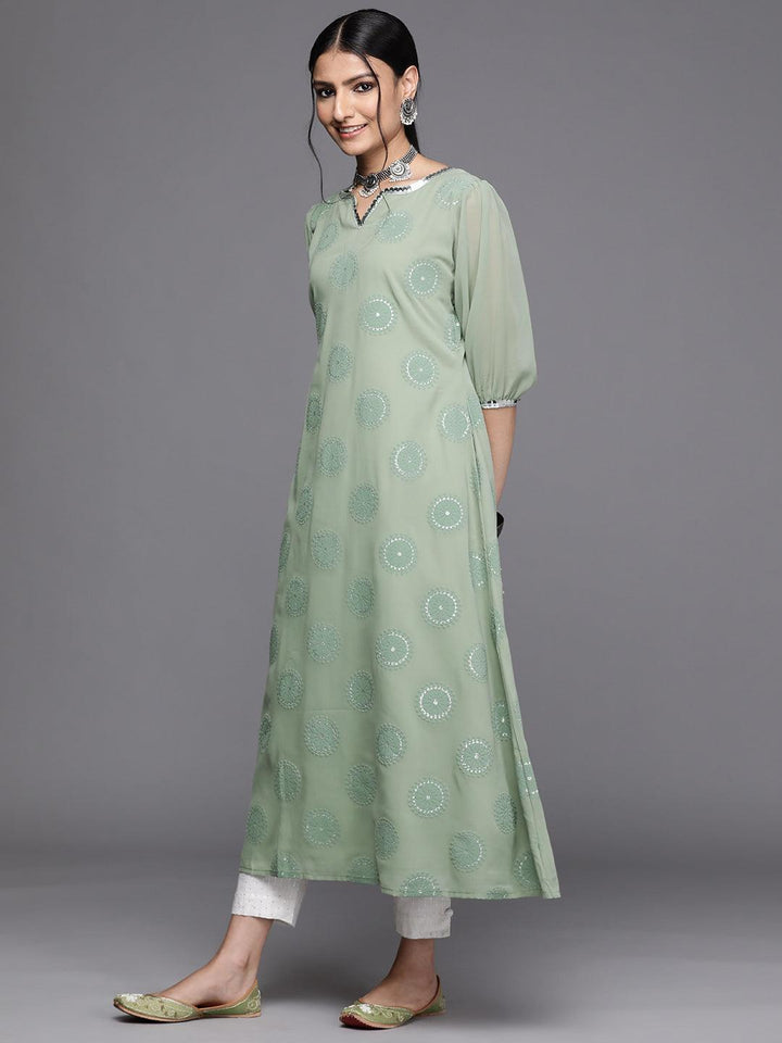 Green Printed Georgette Kurta - ShopLibas