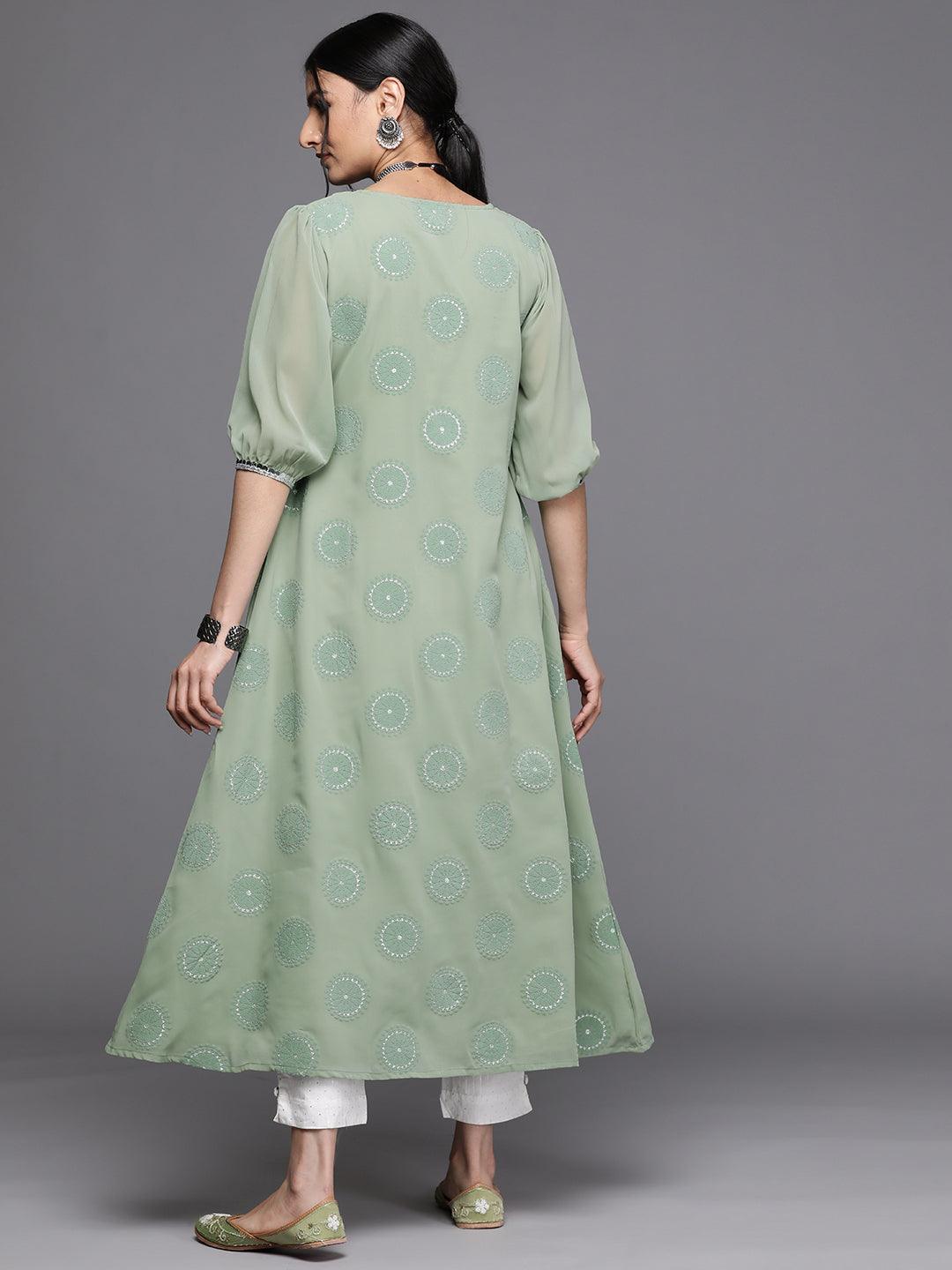 Green Printed Georgette Kurta - ShopLibas