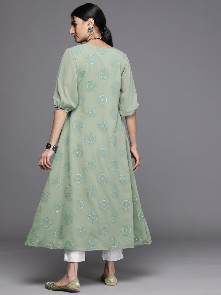 Green Printed Georgette Kurta - ShopLibas