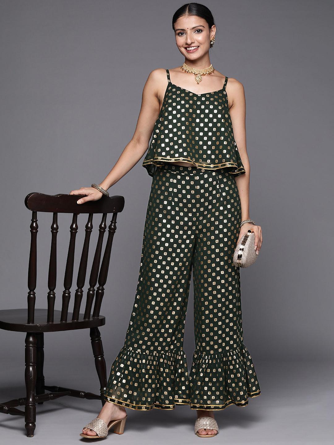 Green Printed Georgette Co-Ords