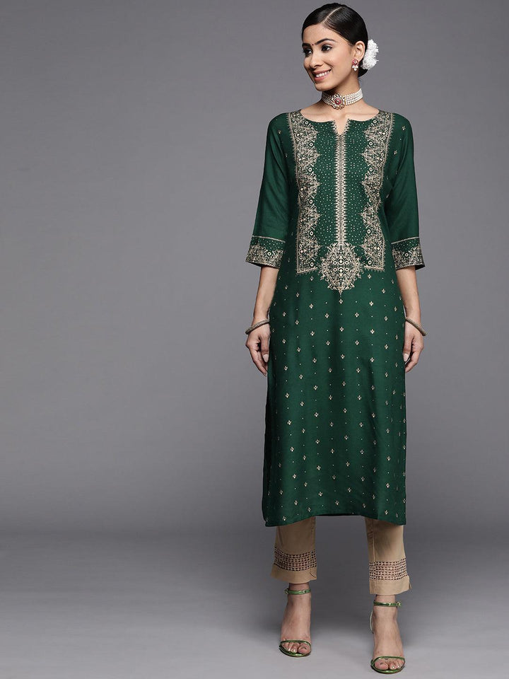 Green Printed Rayon Kurta - ShopLibas