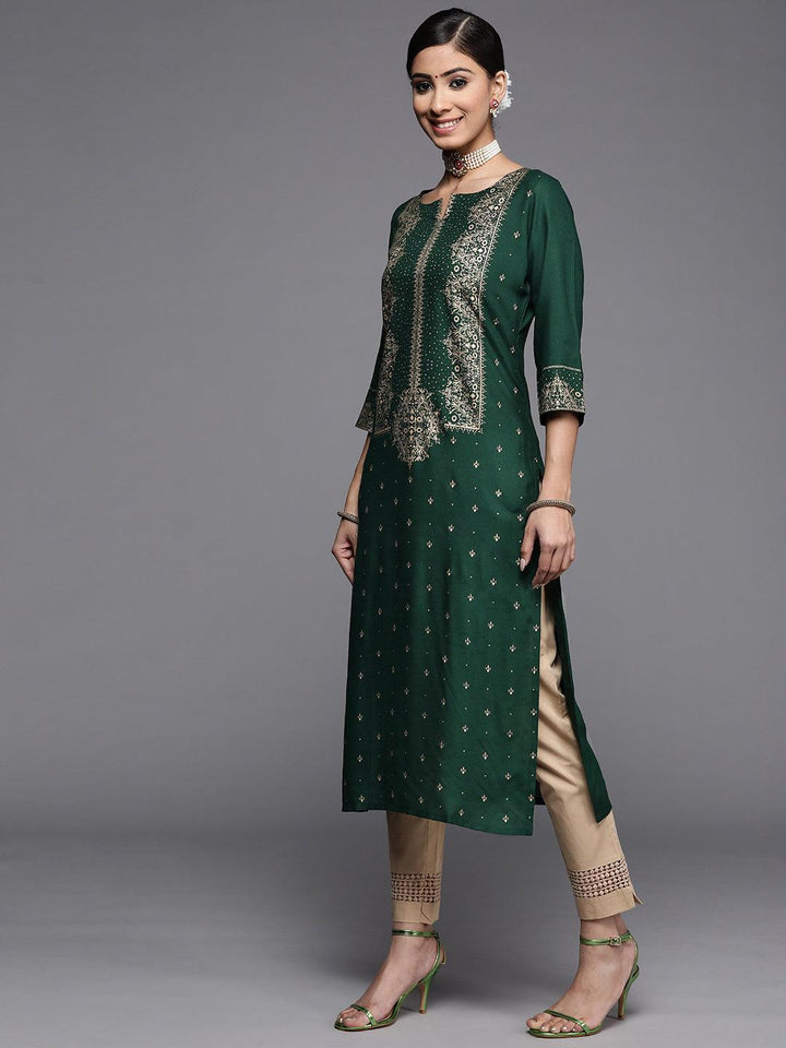 Green Printed Rayon Kurta - ShopLibas