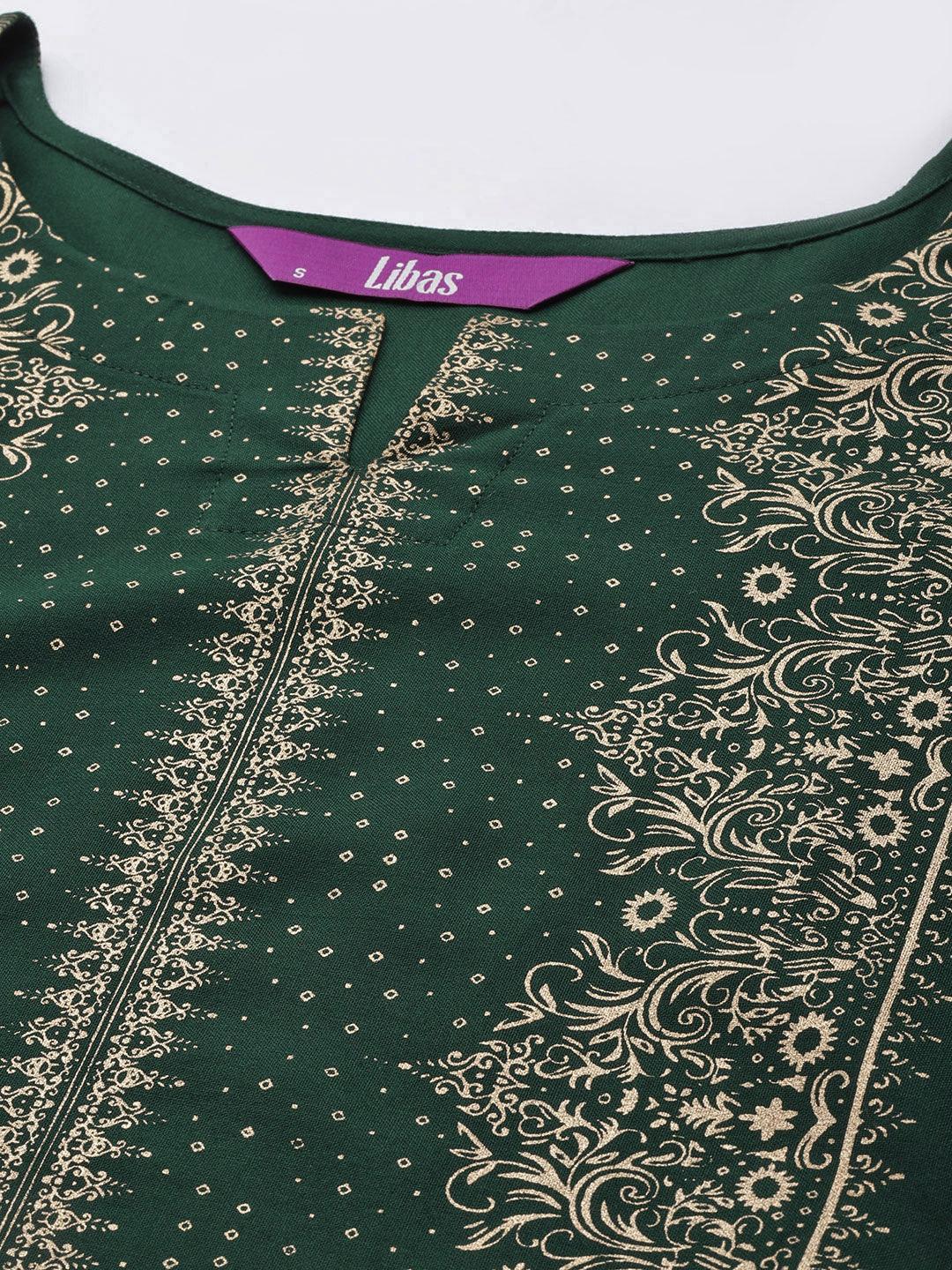 Green Printed Rayon Kurta - ShopLibas