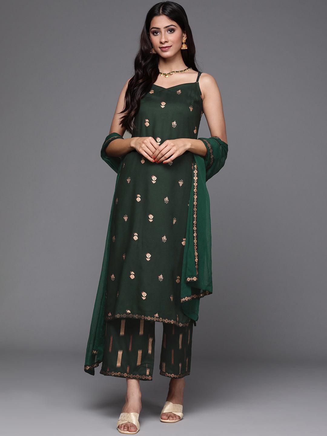 Green Printed Rayon Suit Set