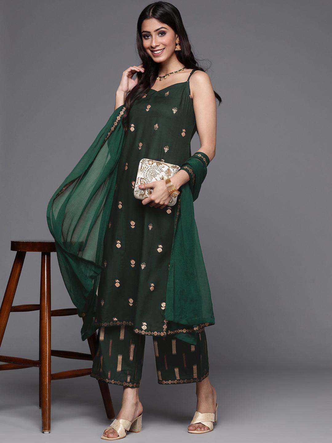 Green Printed Rayon Suit Set - ShopLibas