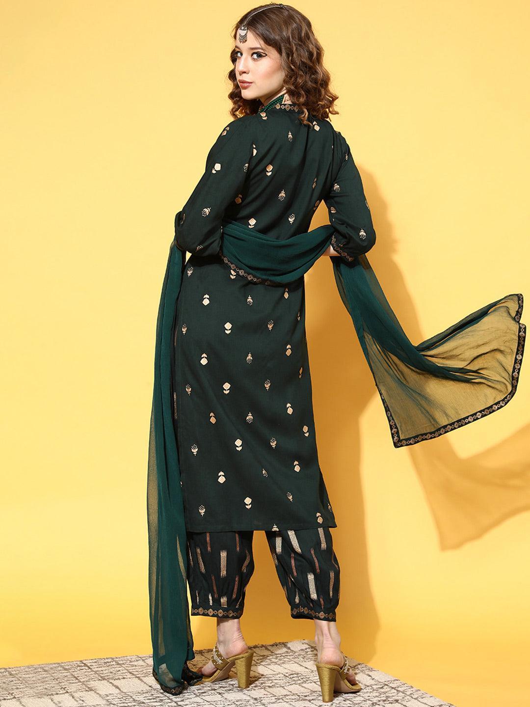 Green Printed Rayon Suit Set