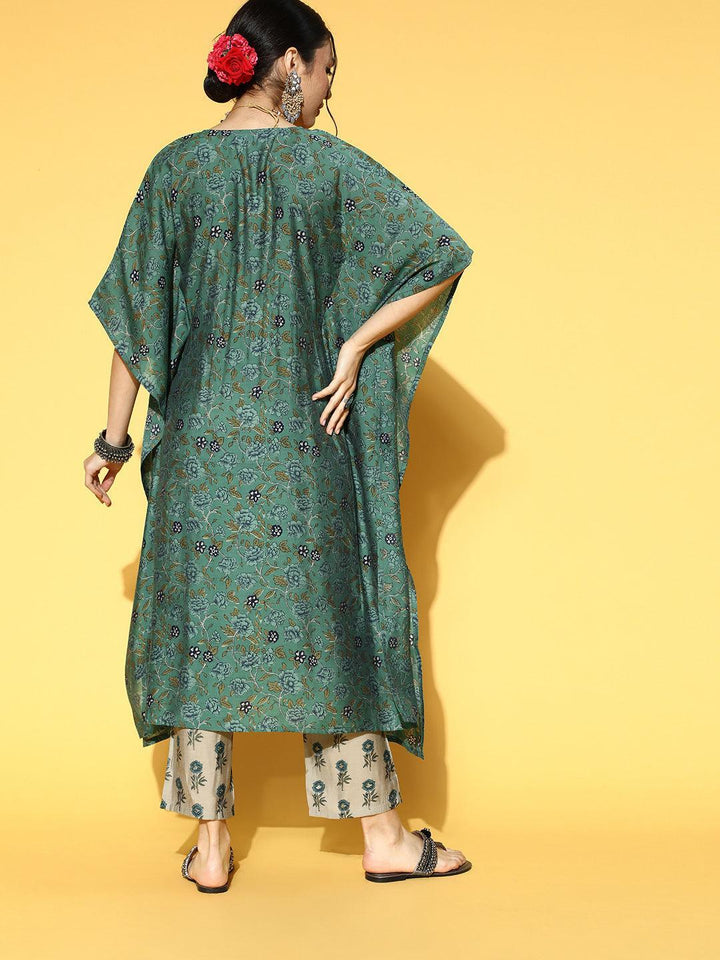 Green Printed Silk Blend Kurta Set - Libas