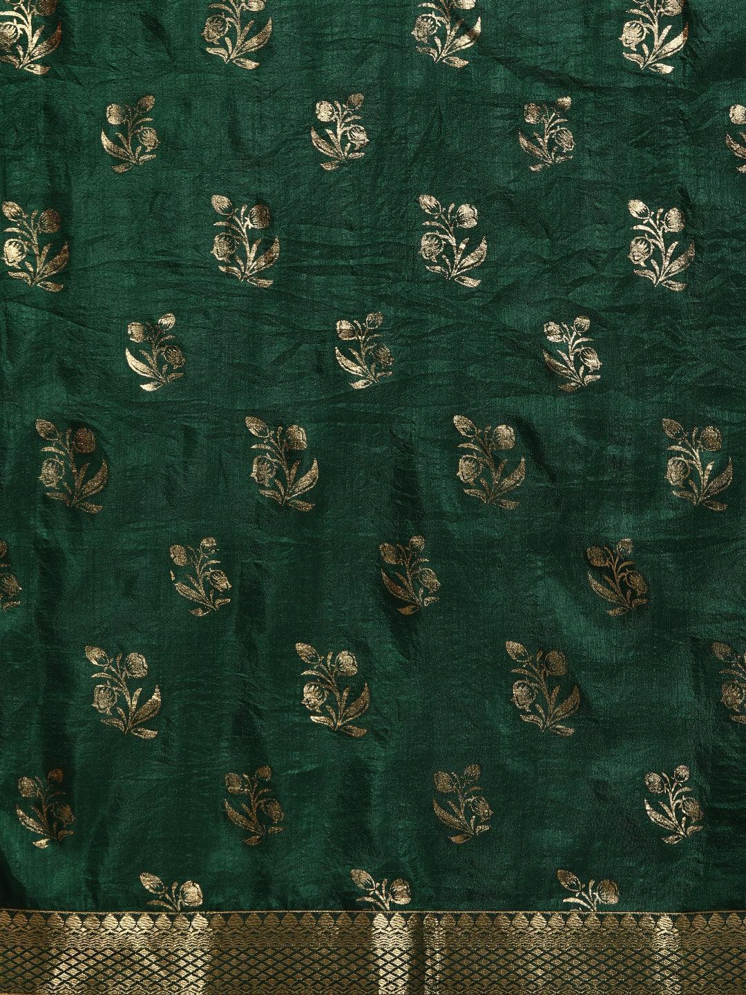 Green Printed Silk Blend Saree