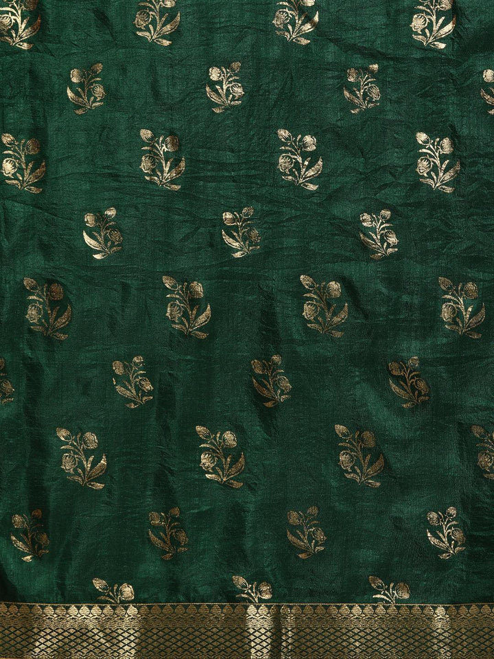 Green Printed Silk Blend Saree - Libas