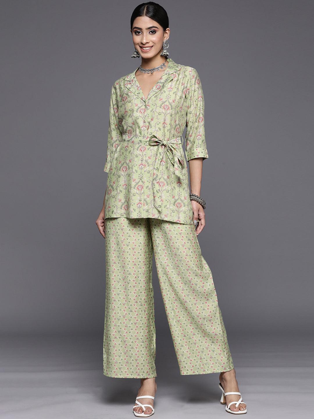 Green Printed Silk Blend Co-Ords - ShopLibas