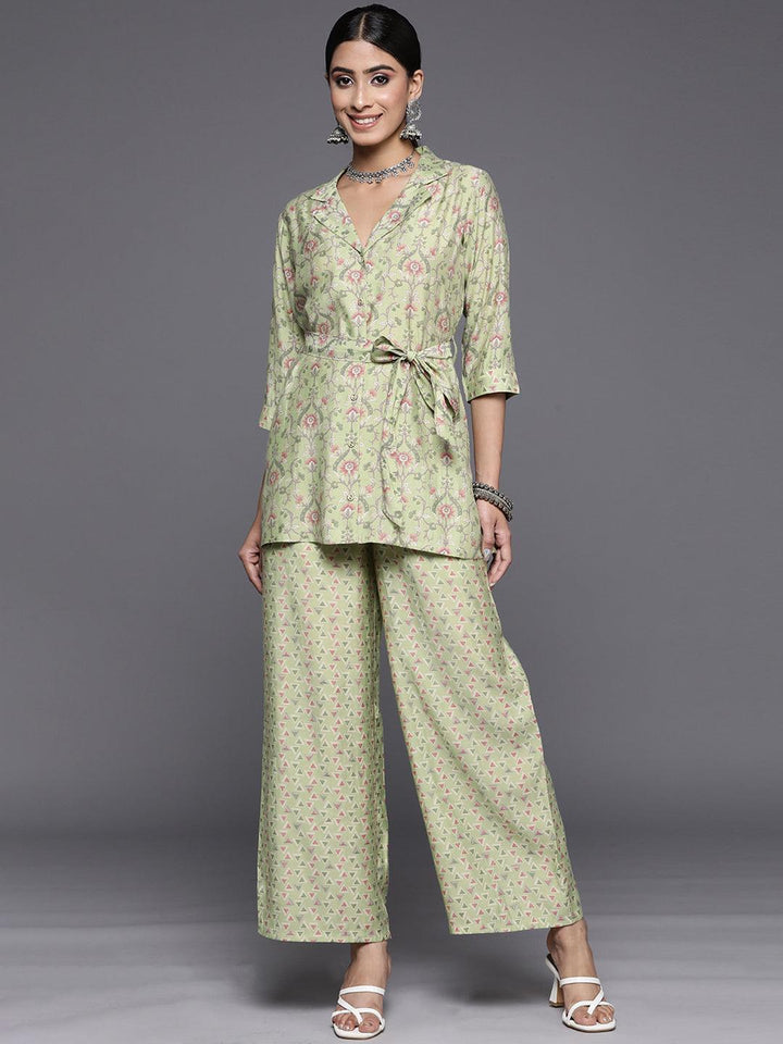 Green Printed Silk Blend Co-Ords - ShopLibas