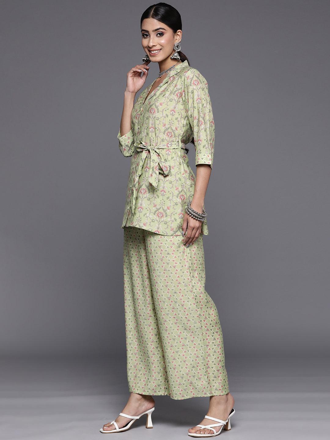 Green Printed Silk Blend Co-Ords - ShopLibas