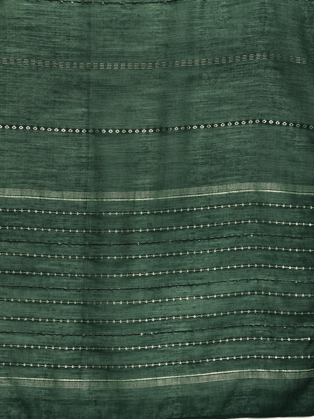 Green Printed Silk Blend Straight Kurta With Trousers & Dupatta - Libas