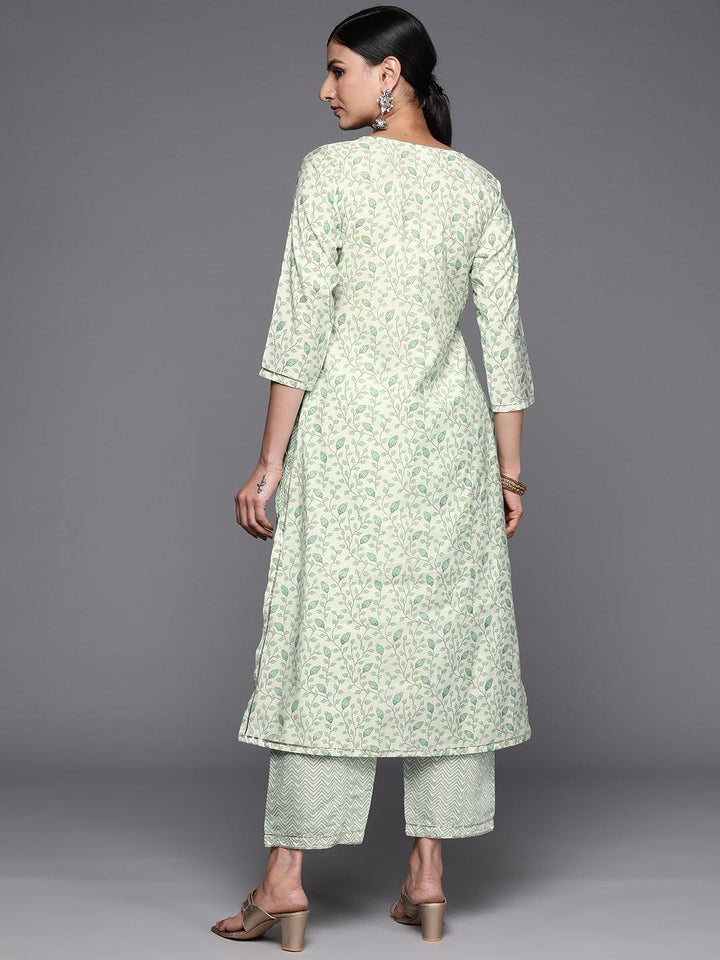 Green Printed Silk Blend Straight Kurta Set With Trousers - ShopLibas