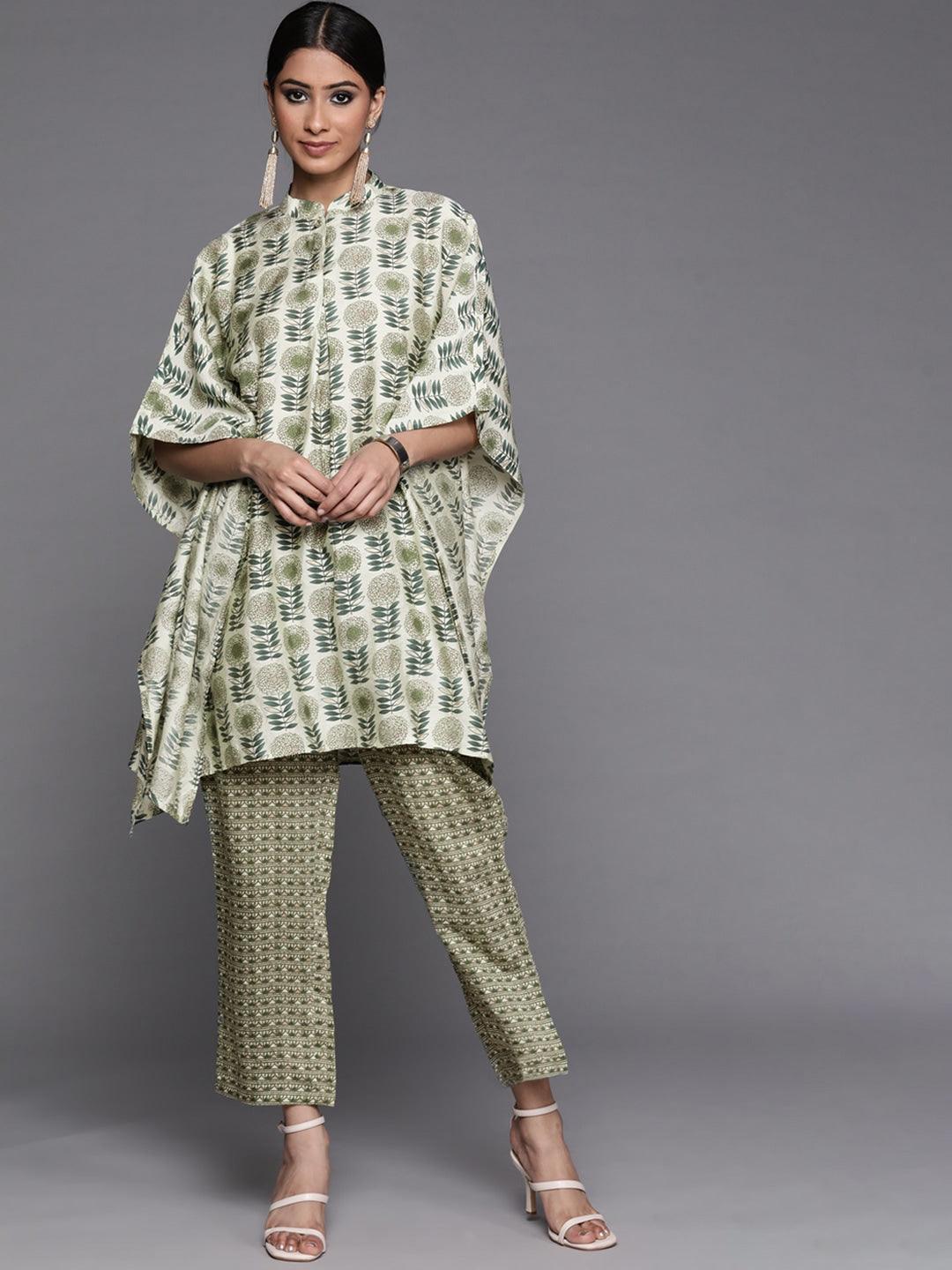 Green Printed Silk Kurta Set - ShopLibas