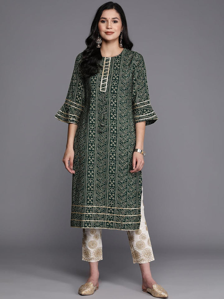 Green Printed Silk Straight Kurta - ShopLibas