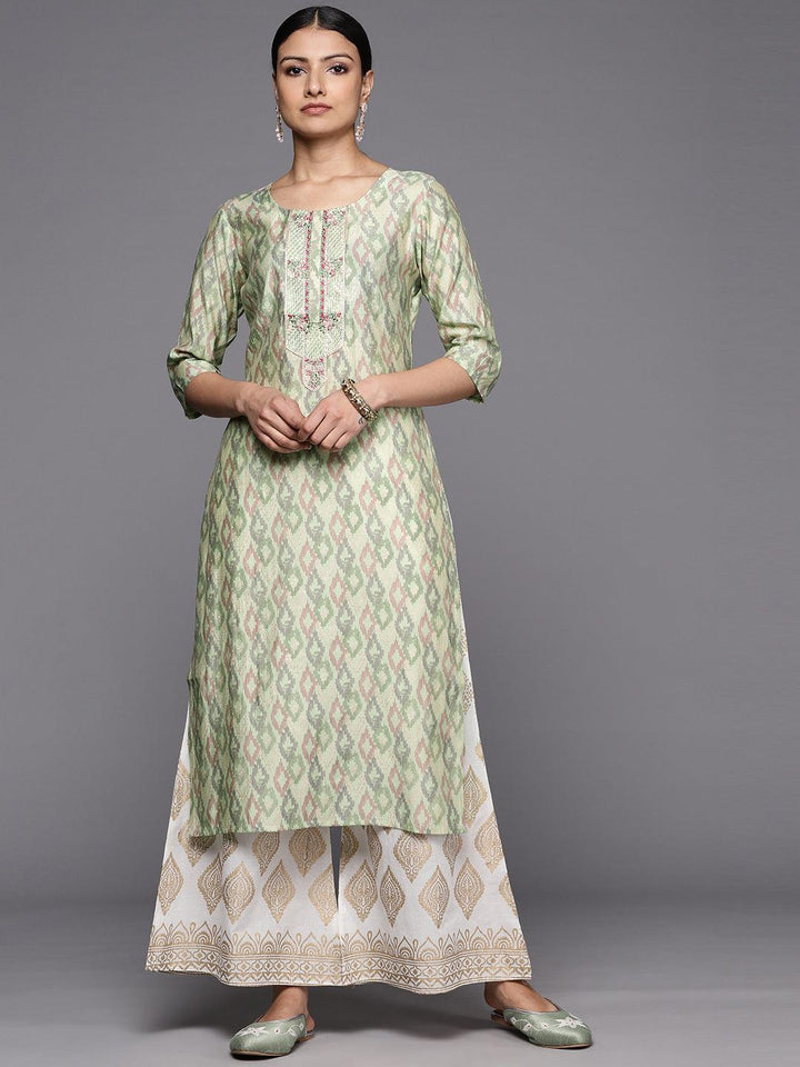 Green Printed Silk Straight Kurta - ShopLibas