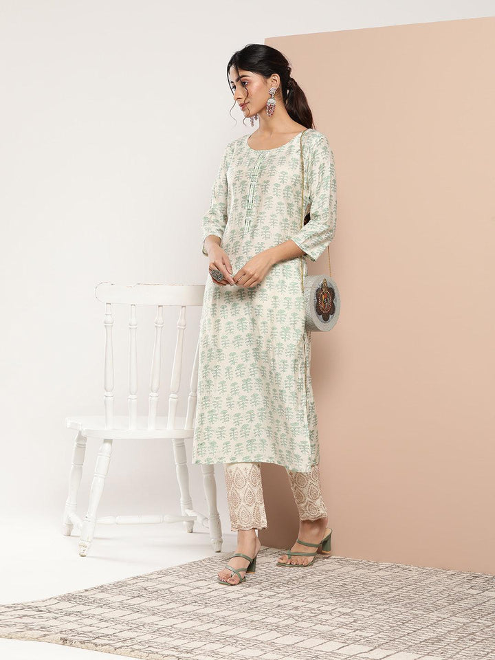 Green Printed Silk Straight Kurta - ShopLibas