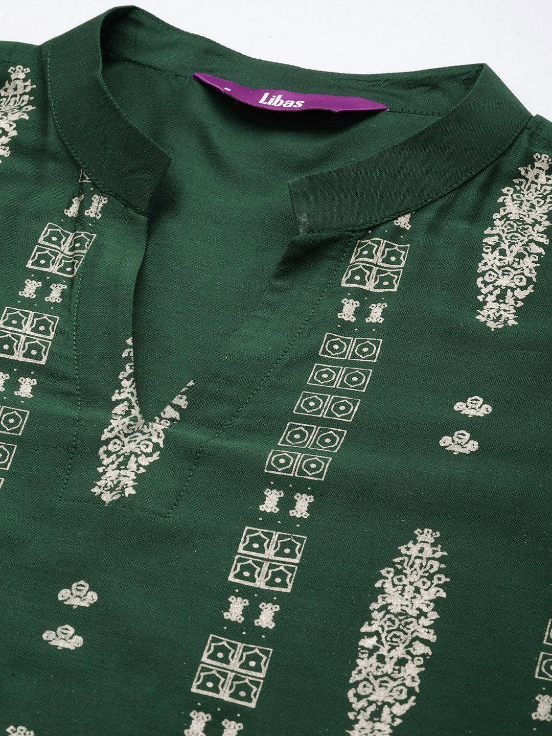 Green Printed Silk Straight Kurta