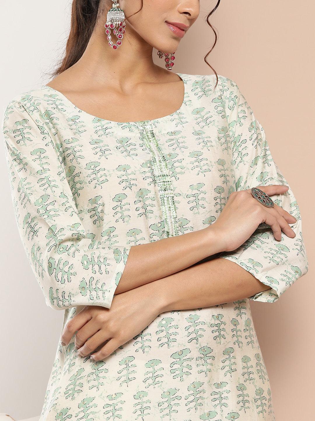 Green Printed Silk Straight Kurta - ShopLibas