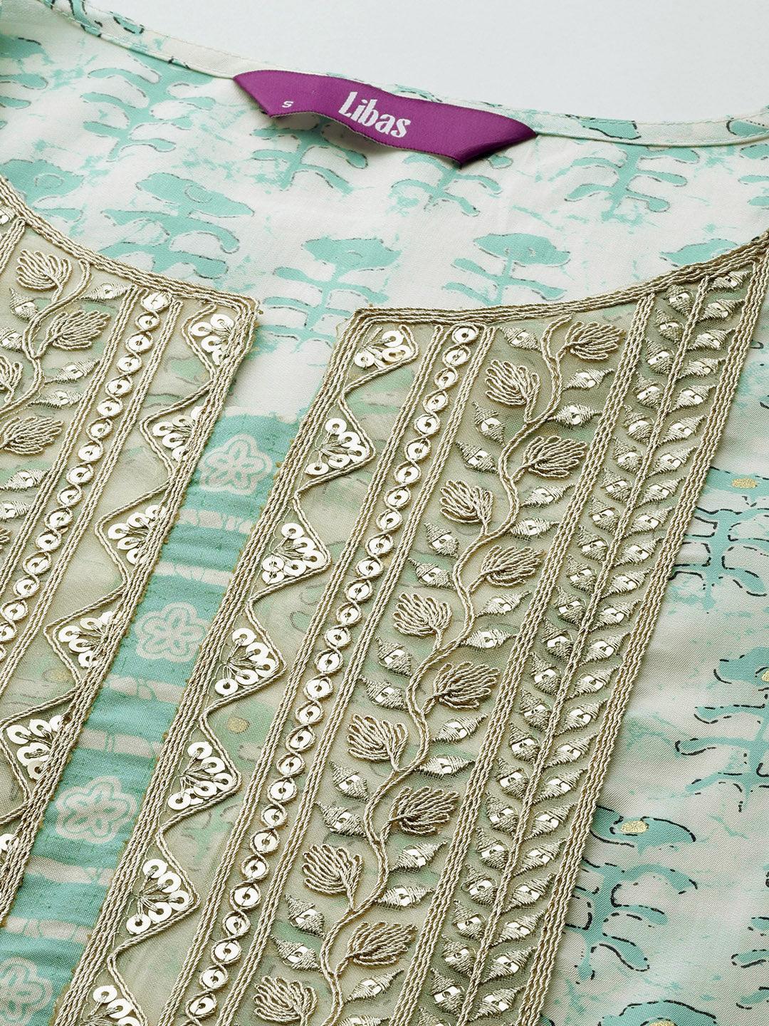 Green Printed Silk Straight Kurta Set With Trousers