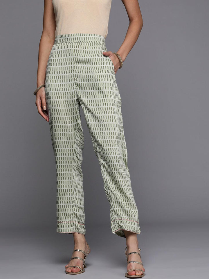 Green Printed Silk Trousers - ShopLibas