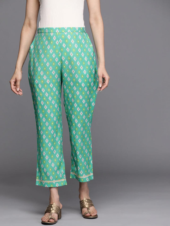 Green Printed Silk Trousers - ShopLibas