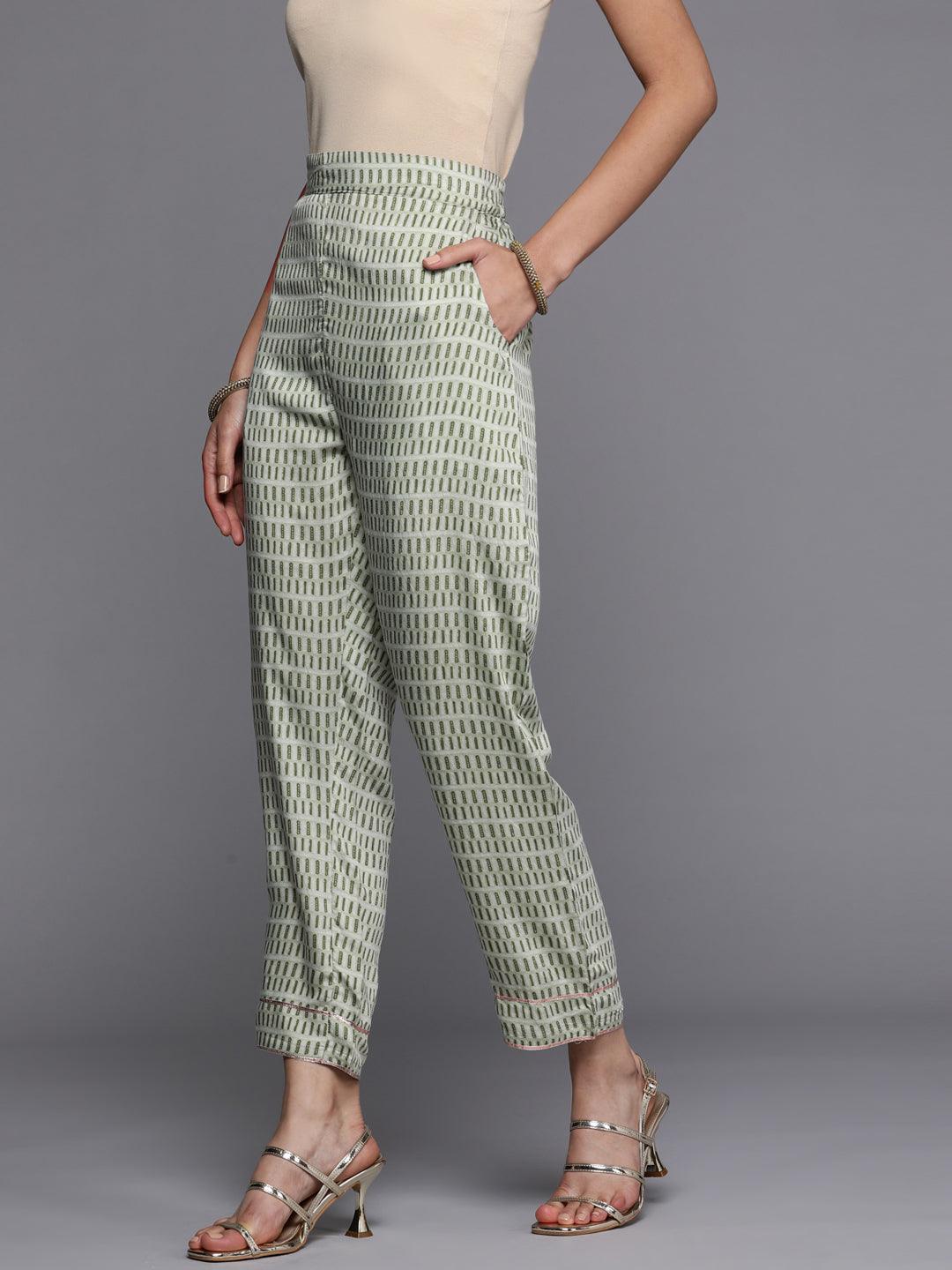 Green Printed Silk Trousers - ShopLibas