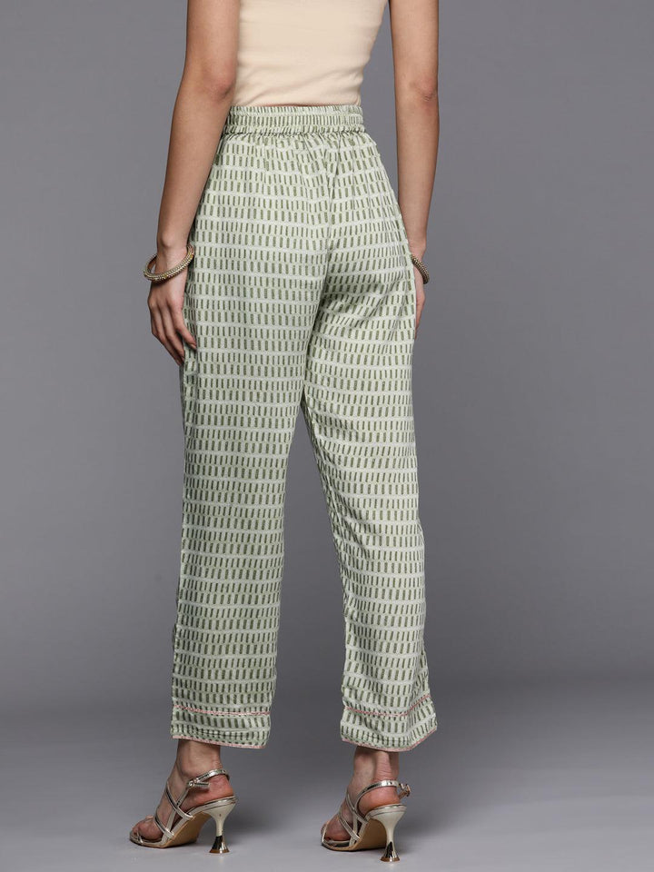 Green Printed Silk Trousers - ShopLibas