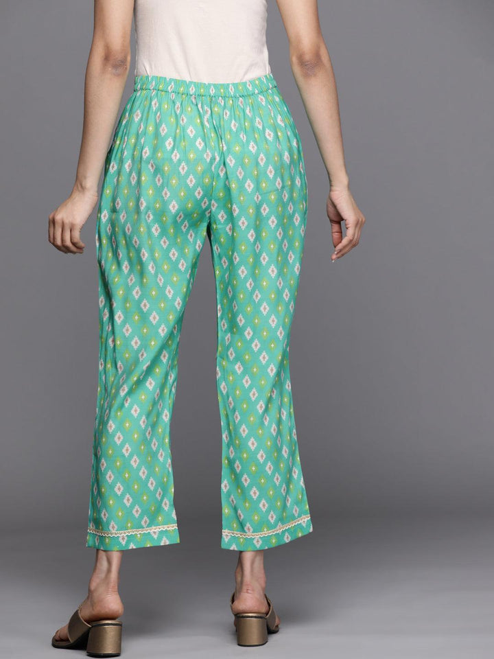 Green Printed Silk Trousers - ShopLibas