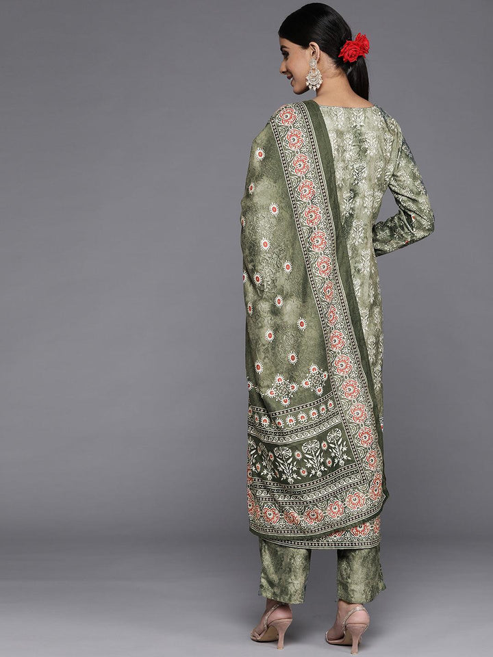 Green Printed Velvet Straight Suit Set - ShopLibas