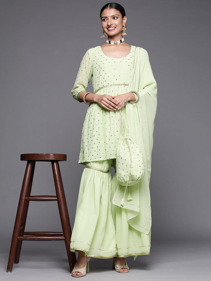 Green Self Design Georgette Anarkali Suit Set - ShopLibas